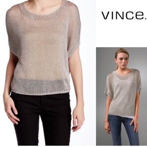 Vince Silver Mesh Knit Sweater Top Size xs